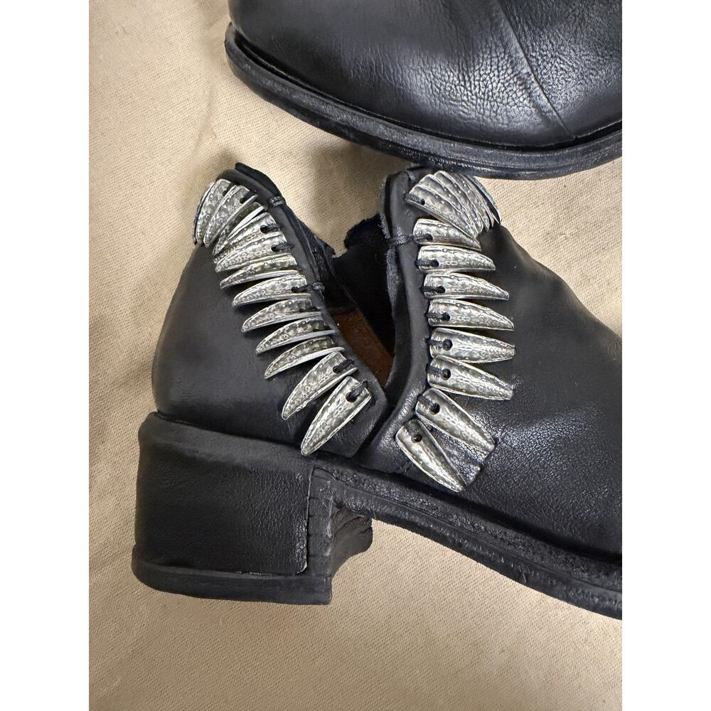 A.S.98 Boots Womens Size 8.5 Black Leather Studded Ankle Zip Block Heel Booties - Picture 2 of 16
